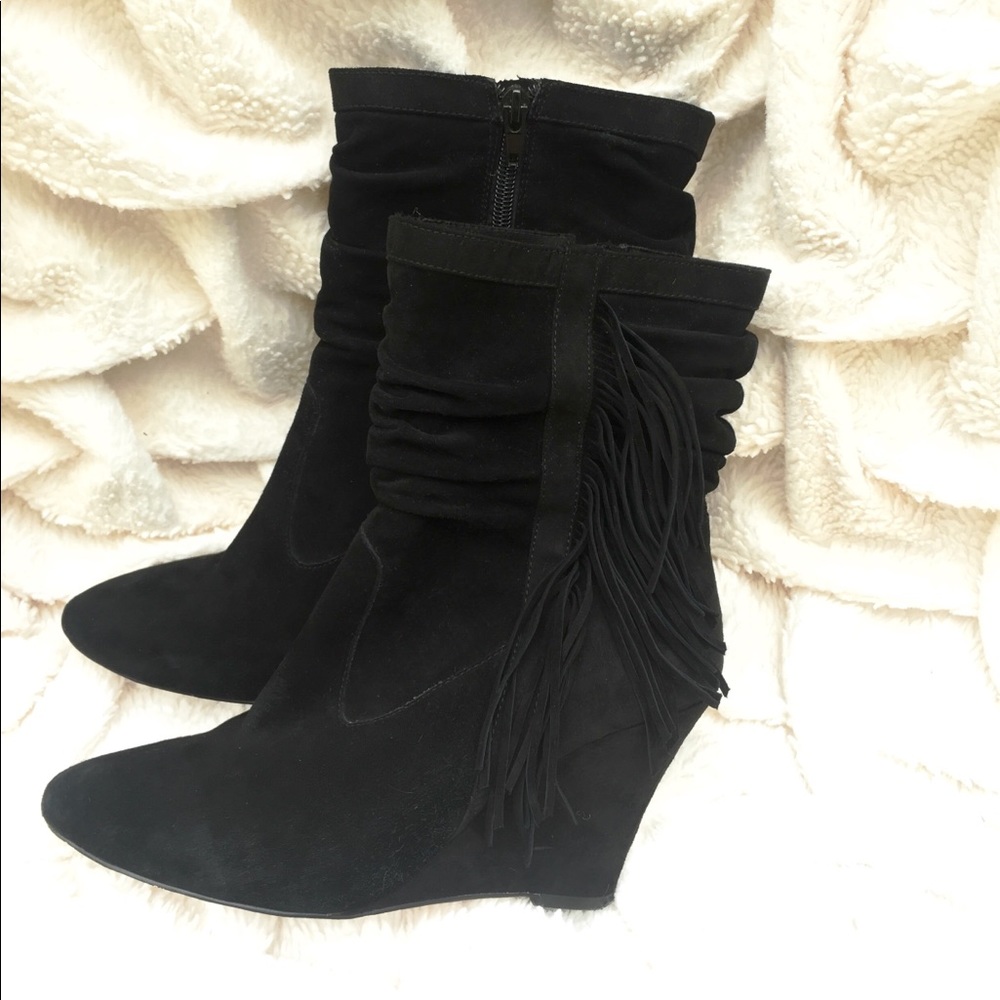 INC black faux suede fringe booties.  Size 8.5